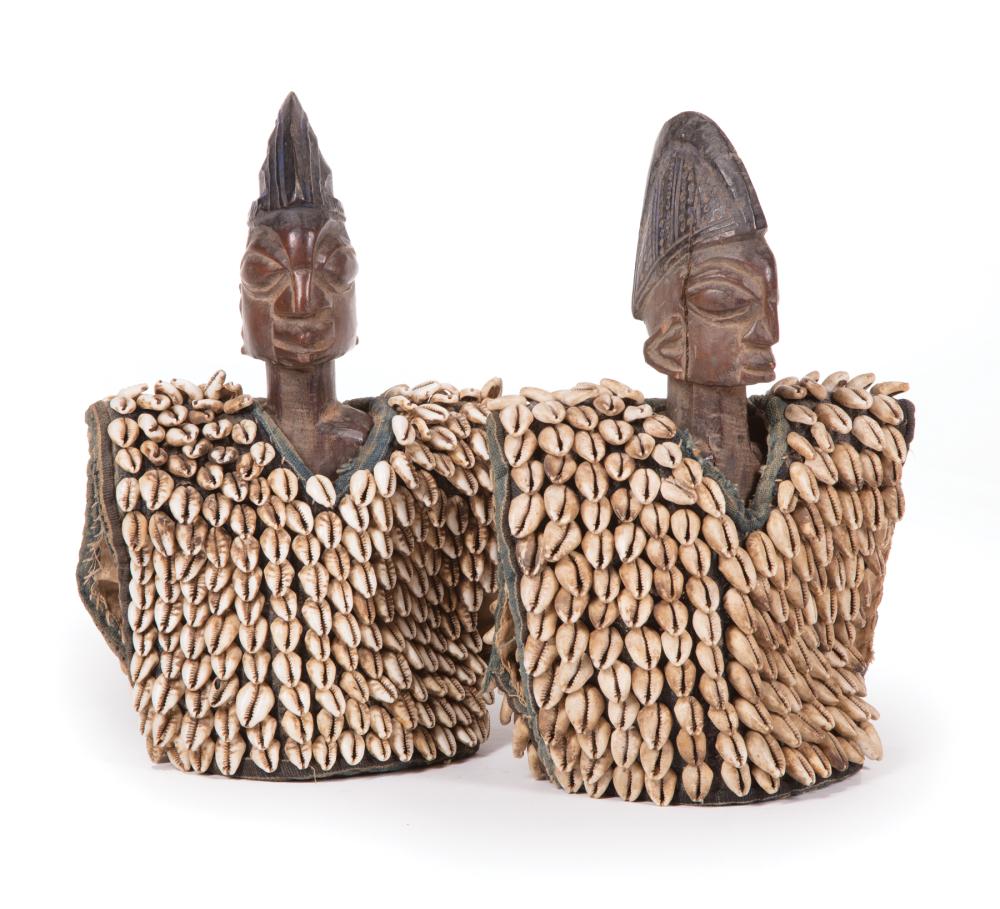 TWO AFRICAN CARVED WOOD IBEJI FIGURESTwo 3196f5