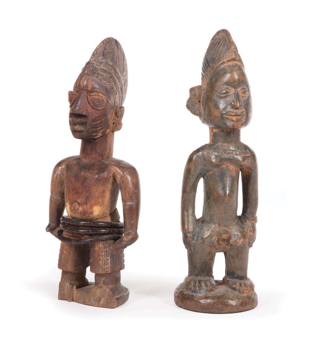 TWO AFRICAN CARVED WOOD IBEJI FIGURESTwo 3196f9