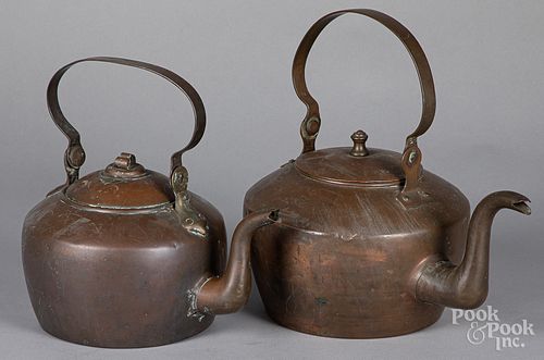 TWO AMERICAN COPPER KETTLES 19TH 3173ab