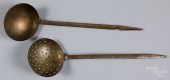 WROUGHT IRON AND BRASS LADLE AND A STRAINING