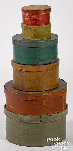 SIX PAINTED BENTWOOD PANTRY BOXES  3176c4
