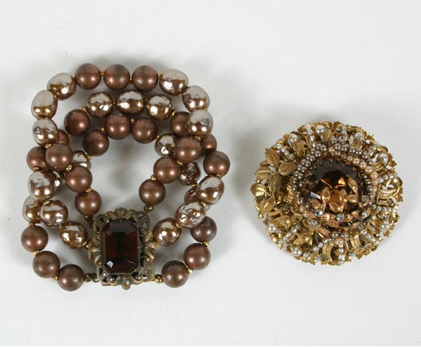 Miriam Haskell brooch and multi-stand bracelet