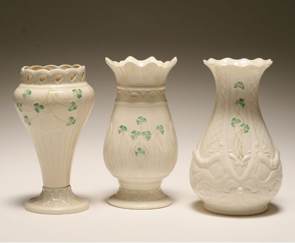 Three Belleek Irish porcelain vases 4f28a