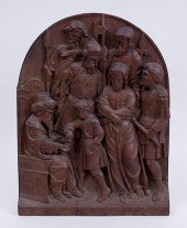 FLEMISH OAK RELIEF OF CHRIST BEFORE