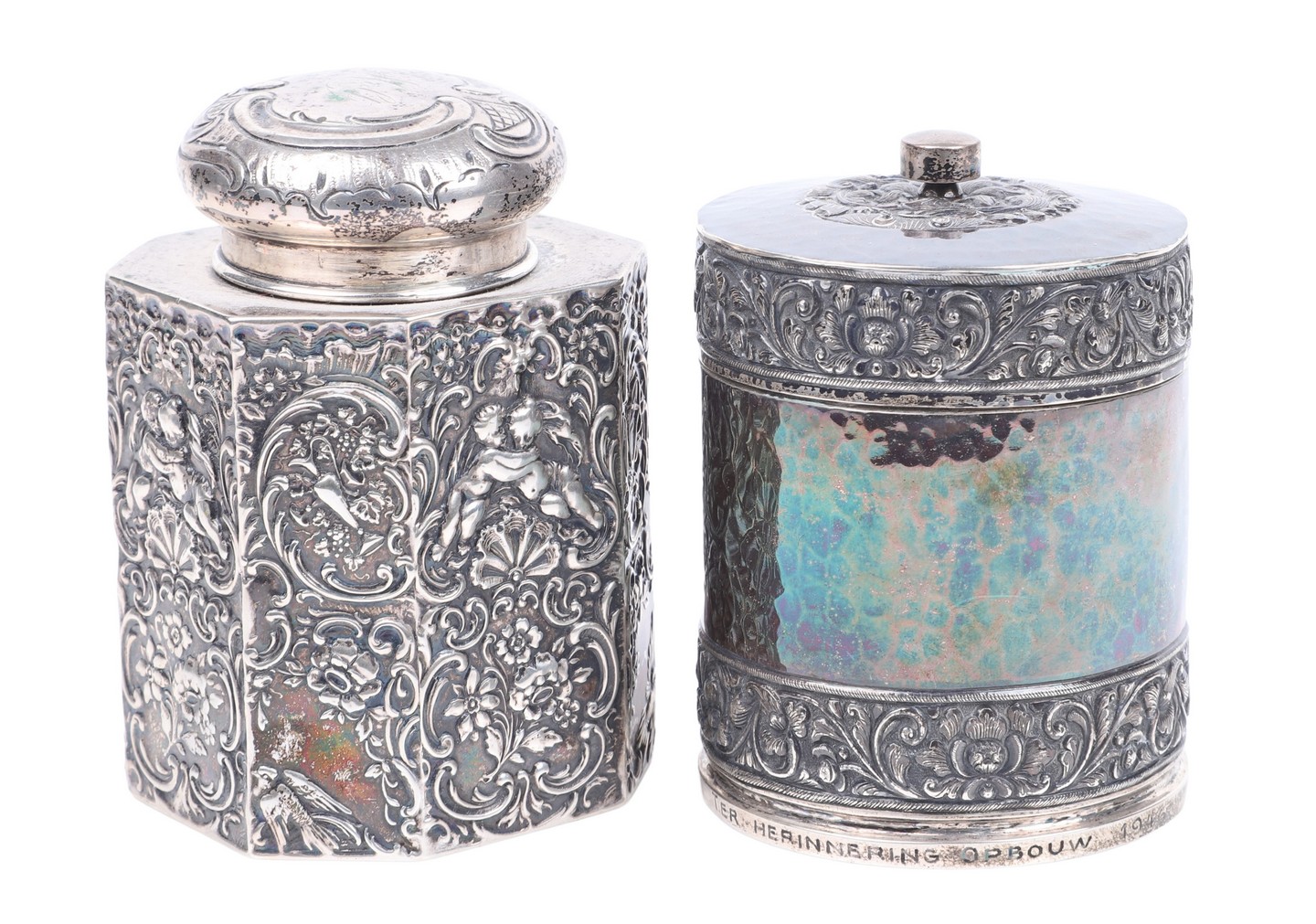 German silver tea caddy and covered 317e6f
