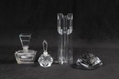 Crystal scent bottles, vase, weight