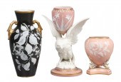 (3) Pate sur pate porcelain vases to