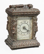 Bronze carriage clock, nude maiden and