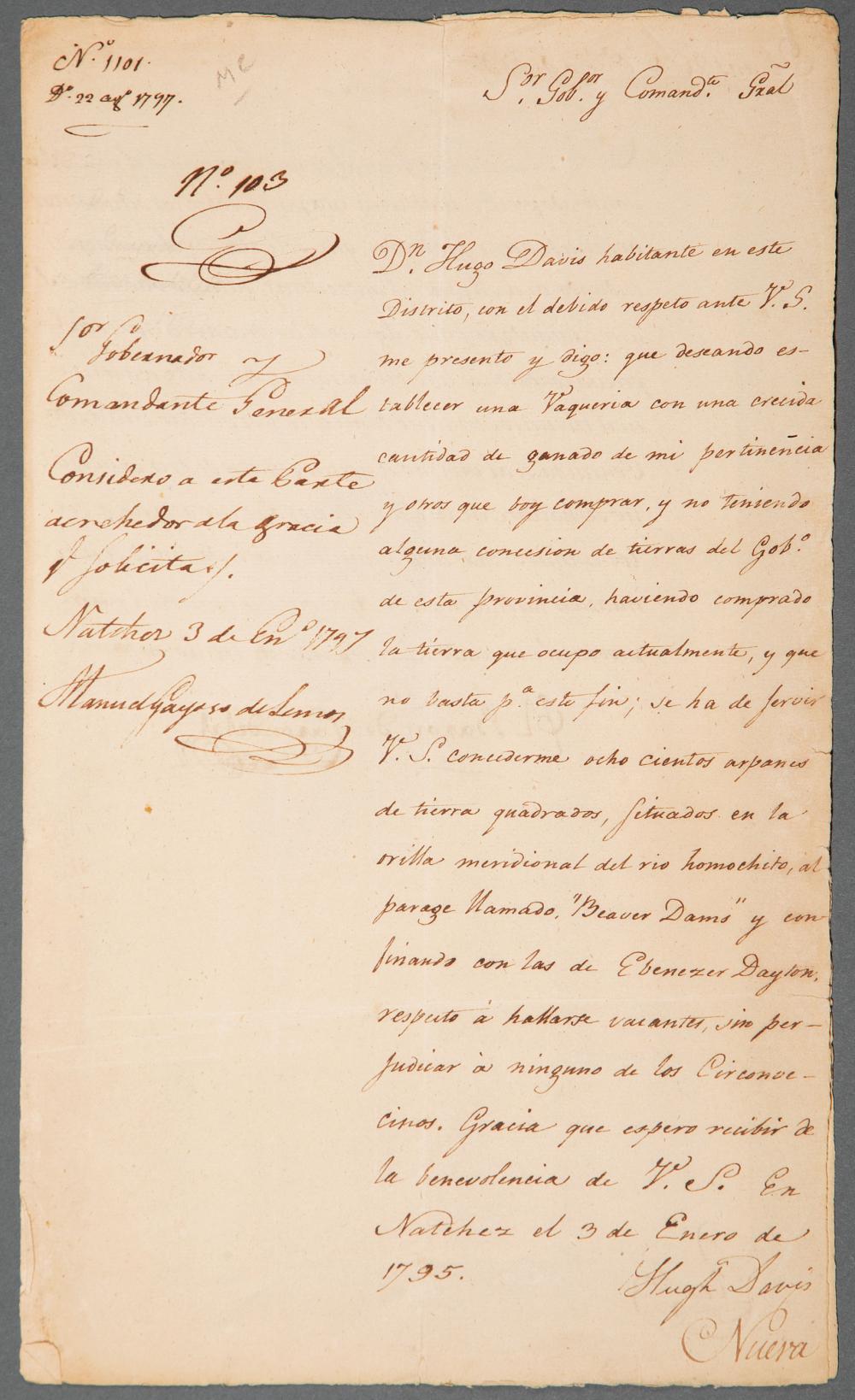 LAND GRANT SIGNED BY MANUEL GAYOSO