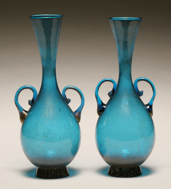 Lot of 2 Murano glass vases blue  4f857