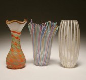 Lot of 3 Murano a canne art glass vases;