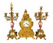 CLOCK: MANTLE CLOCK AND TWO CANDELABRA: