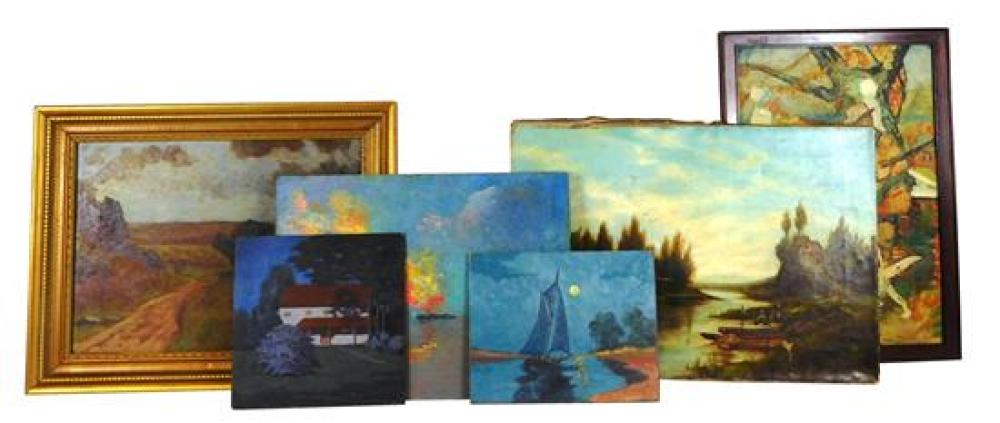 SIX OIL PAINTINGS ASSORTED SUBJECTS 31b530
