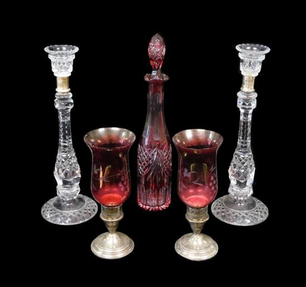 GLASS FIVE PIECES OF CUT AND RUBY 31b554