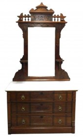 EASTLAKE DRESSER AND ATTACHED MIRROR,