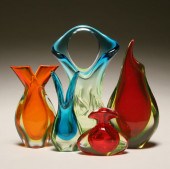 Lot of 5 sommerso vases, mostly Murano,