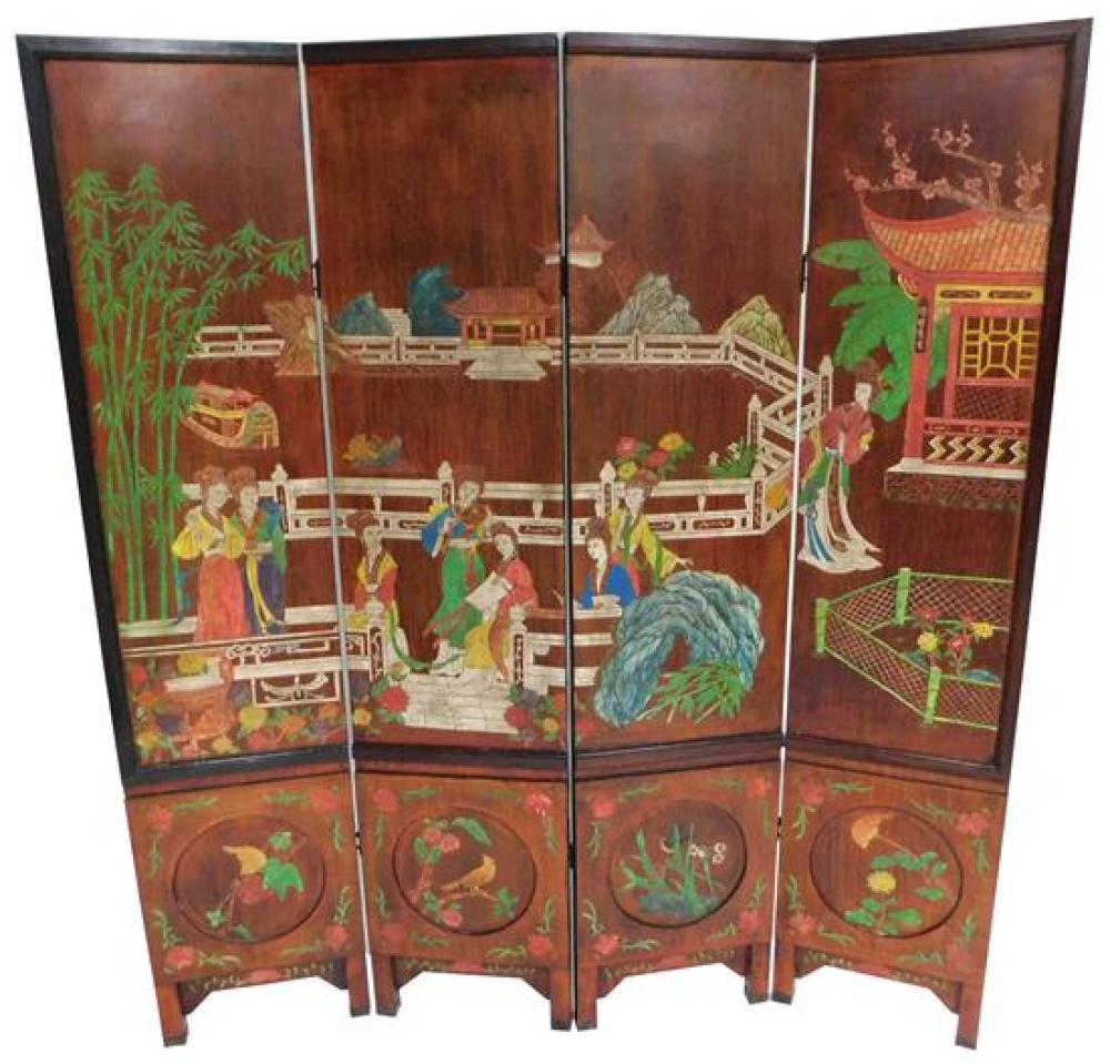CHINESE 20TH C. FOUR PANEL FLOOR SCREEN,