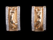 GOLD CABOCHON RUBY DIAMOND EARRINGSPair 31b89f