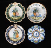 QUIMPER FAIENCE, FOUR PIECES OF MAJOLICA,