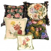 NEEDLEPOINT PILLOWS, FIVE PIECES, FLORAL