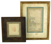 TWO FRAMED 17TH & 18TH C. FRENCH DRAWINGS,