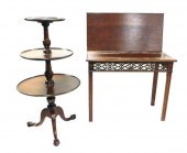 TWO REPRODUCTION MAHOGANY TABLES: GAME