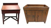 SCHOOL MASTER DESK AND A DRY SINK, BOTH