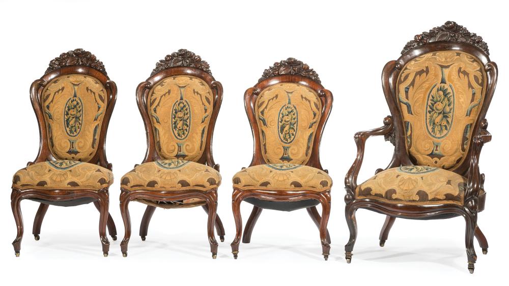 ROSEWOOD PARLOR CHAIRS ATTR BELTERFour 31982e