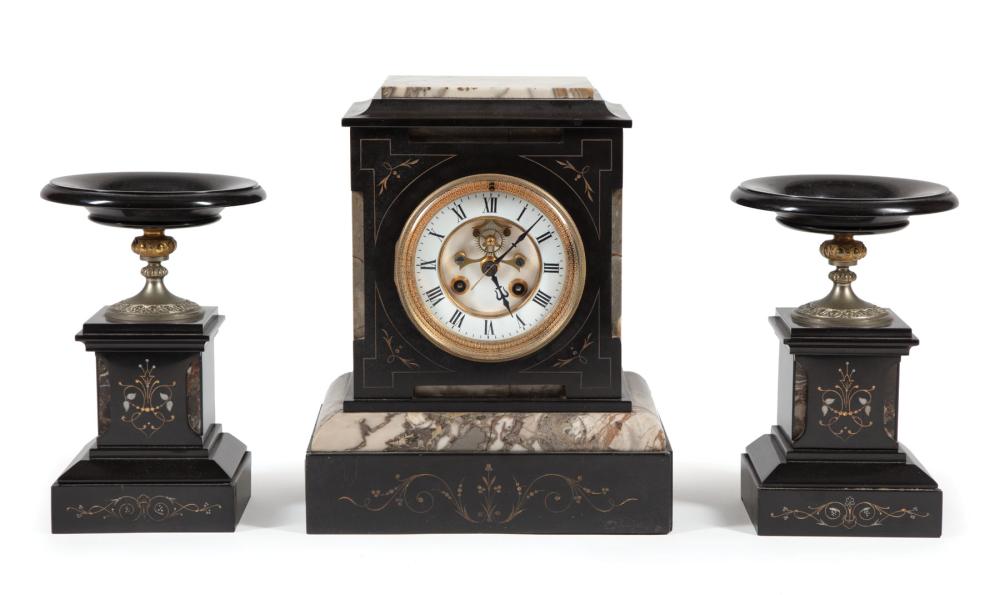FRENCH MARBLE THREE PIECE CLOCK 31a0ce