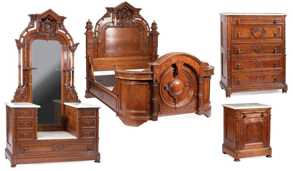 CARVED AND BURLED WALNUT BEDROOM 31a0e9