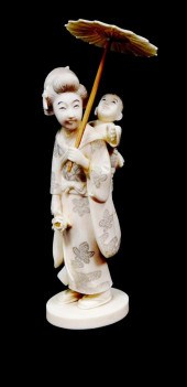 ASIAN: CARVED IVORY WOMAN AND CHILD