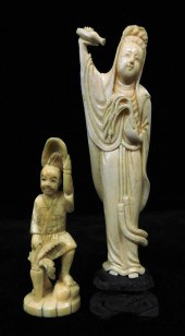 ASIAN: TWO CARVED IVORY FIGURES, 19TH/20TH