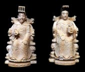 ASIAN: PAIR OF CARVED IVORY FIGURES