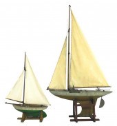 TWO WOODEN POND SAILERS WITH METAL KEELS,
