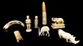 EIGHT CARVINGS, IVORY AND BONE, 20TH