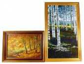 TWO 20TH C. FOREST LANDSCAPE PAINTINGS:
