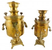 TWO RUSSIAN BRASS SAMOVARS, LATE 19TH/