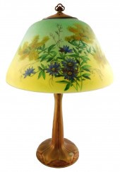HANDEL LAMP, REVERSE PAINTED CONICAL
