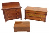 TWO SMALL/MINIATURE CHESTS AND A HINGED