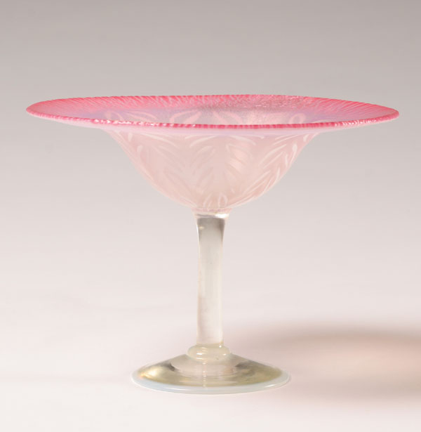 Tiffany pastel pink art glass compote  4fc95
