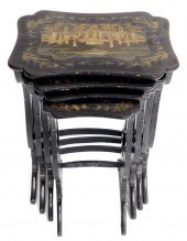 CHINOISERIE NESTING TABLES, 19TH C.,