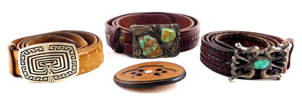 THREE LEATHER BELTS WITH SOUTHWESTERN