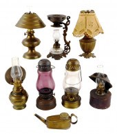 MINIATURE OIL LAMPS, ALL WITH CAST METAL