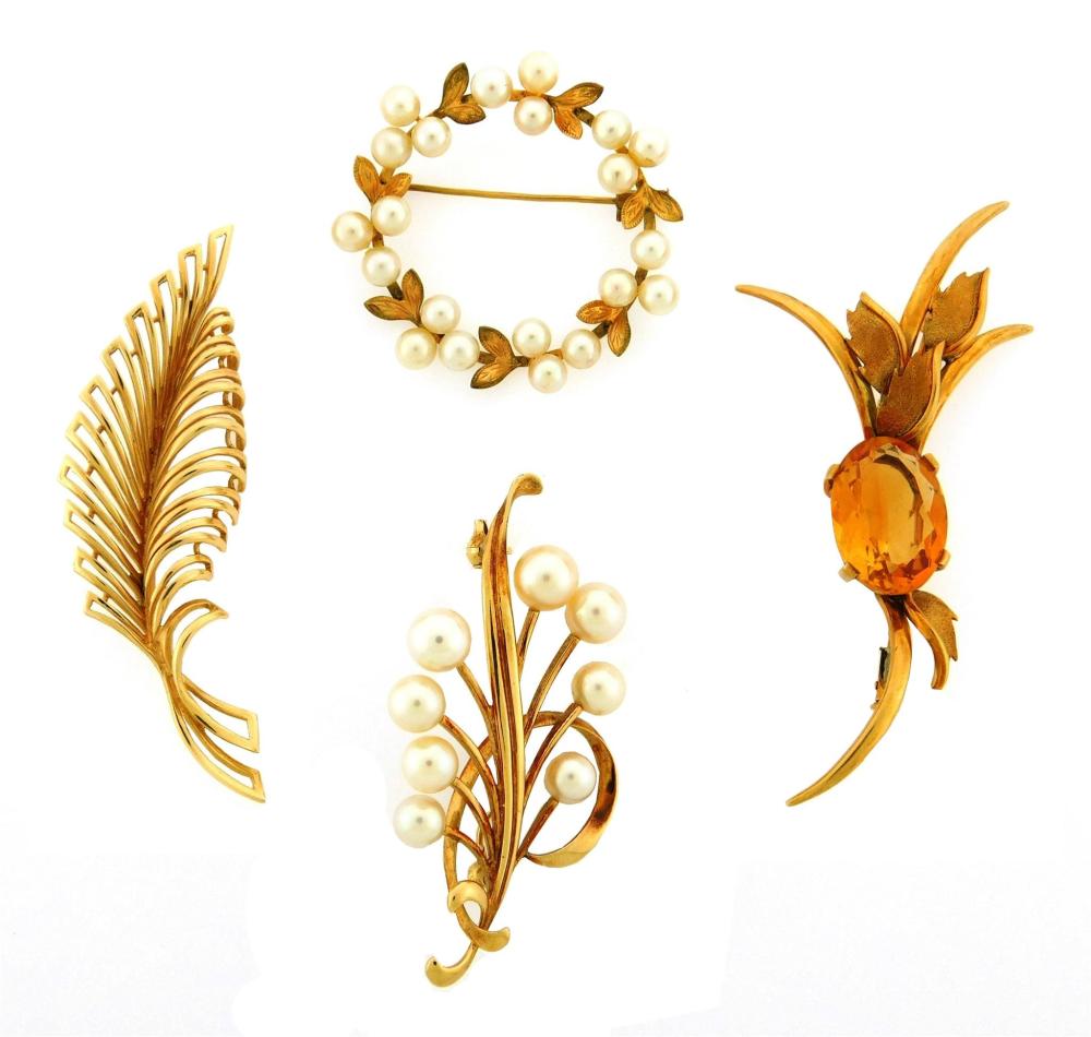 JEWELRY FOUR GOLD BROOCHES DETAILS 31e377