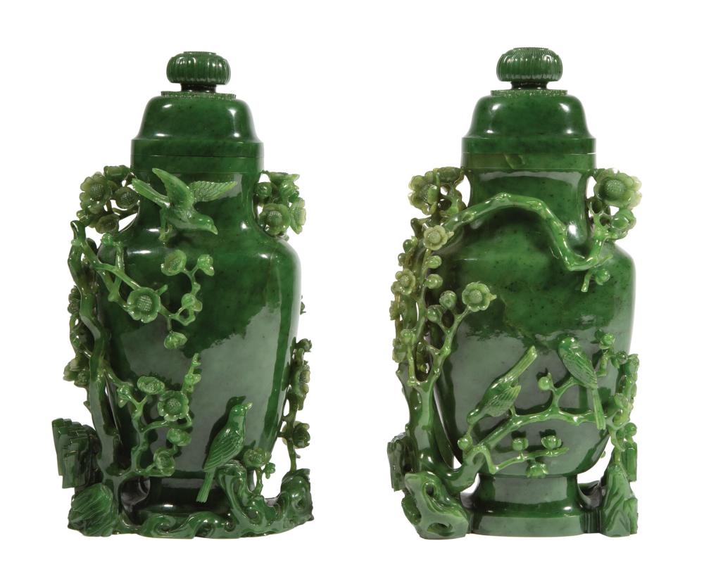 PAIR OF CHINESE SPINACH GREEN JADE 31bf96
