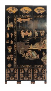 CHINESE CARVED, PAINTED LACQUER 12 PANEL