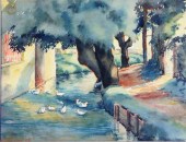 WATERCOLOR 1949 DEPICTS CANAL 31c14c