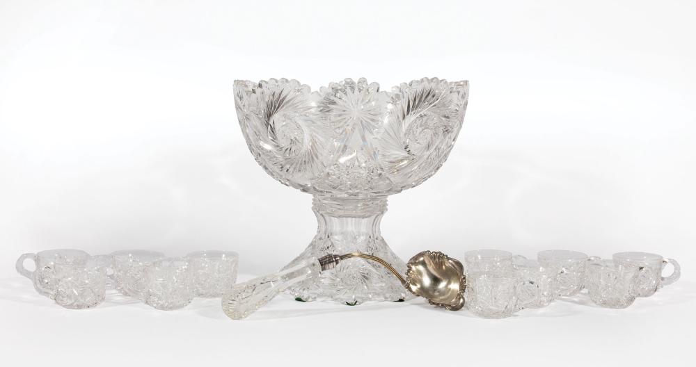 PAIRPOINT GLASS PUNCH BOWL, CUPS