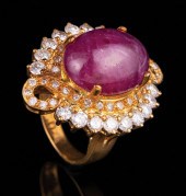 YELLOW GOLD CABOCHON RUBY AND 31cafe