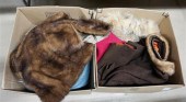 TWO BOXES WITH FUR CAPE AND GROUP WITH